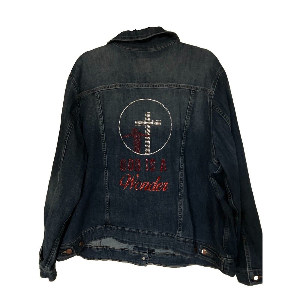 Levi Strauss Signature Cross Denim Jacket Custom Faith Rhinestones 3X